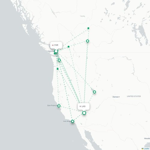 Vancouver - Las Vegas kaart van rechtstreekse vlucht
