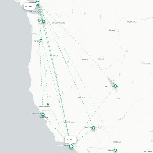 Vancouver - Los Angeles kaart van rechtstreekse vlucht