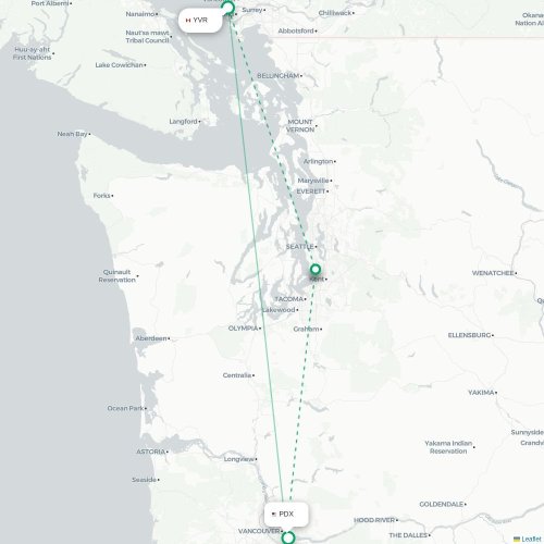 Vancouver - Portland kaart van rechtstreekse vlucht
