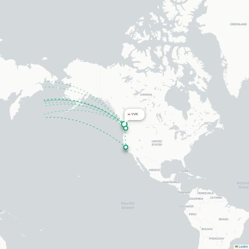 Vancouver - Shanghai karta över direktflyg