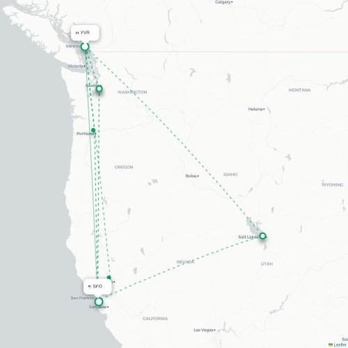Vancouver - San Francisco kaart van rechtstreekse vlucht