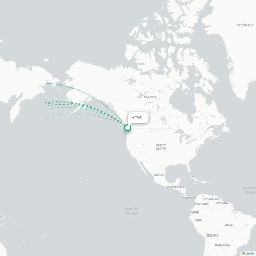Vancouver - Chengdu karta över direktflyg