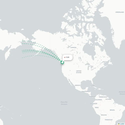 Vancouver - Xiamen karta över direktflyg