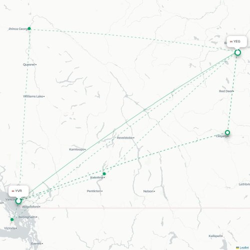 Mapa de vuelo directo Vancouver - Edmonton