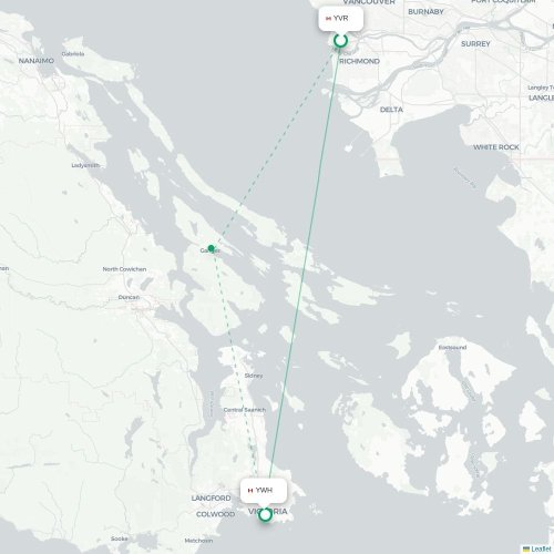 Mapa de vuelo directo Vancouver - Victoria