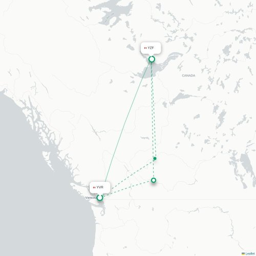 Vancouver - Yellowknife kaart van rechtstreekse vlucht