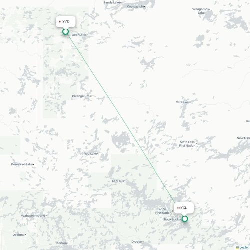 Mapa lotu bezpośredniego Deer Lake – Sioux Lookout