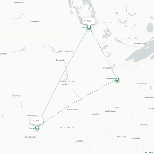 Mapa de vuelo directo Winnipeg - Denver