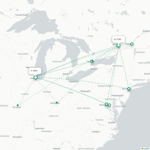Mapa de vuelo directo Winnipeg - Chicago