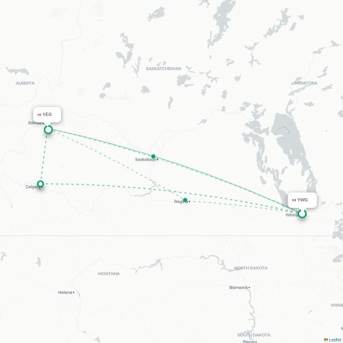 Mapa de vuelo directo Winnipeg - Edmonton