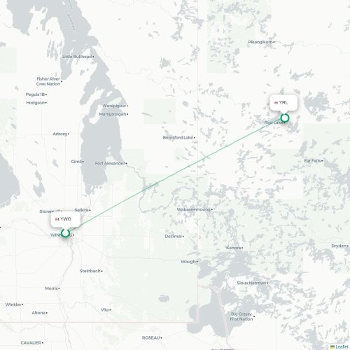Winnipeg - Red Lake karta över direktflyg