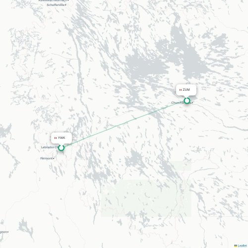 Mapa de vuelo directo Wabush - Churchill Falls