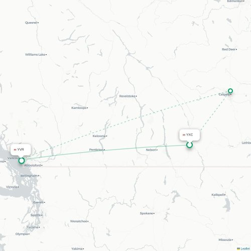 Mapa de vuelo directo Cranbrook - Vancouver