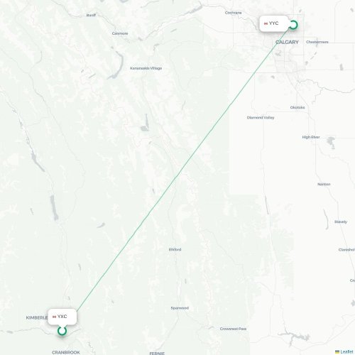 Mapa de vuelo directo Cranbrook - Calgary