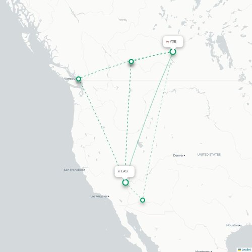 Mapa de vuelo directo Saskatoon - Las Vegas