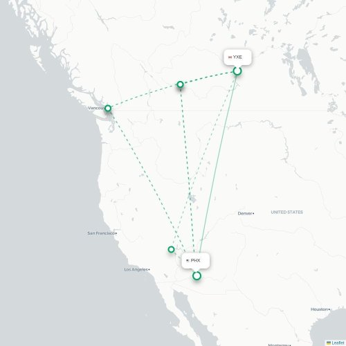 Mapa de vuelo directo Saskatoon - Phoenix