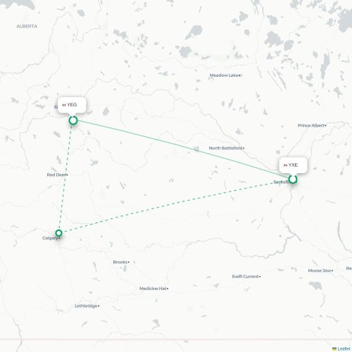 Mapa de vuelo directo Saskatoon - Edmonton