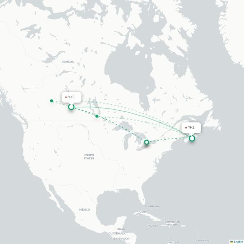 Mapa de vuelo directo Saskatoon - Halifax