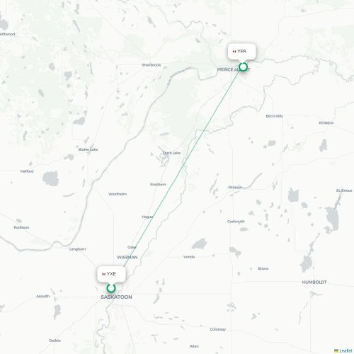 Mapa de vuelo directo Saskatoon - Prince Albert