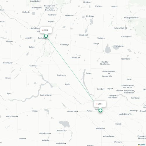 Mapa de vuelo directo Saskatoon - Regina