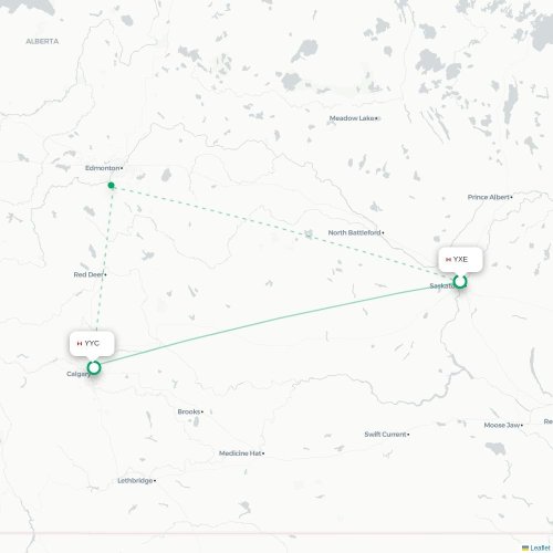 Mapa de vuelo directo Saskatoon - Calgary