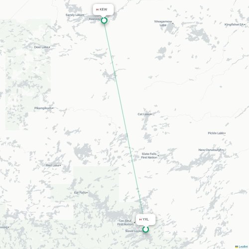 Mapa lotu bezpośredniego Sioux Lookout – Keewaywin