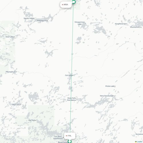 Mapa lotu bezpośredniego Sioux Lookout – Muskrat Dam
