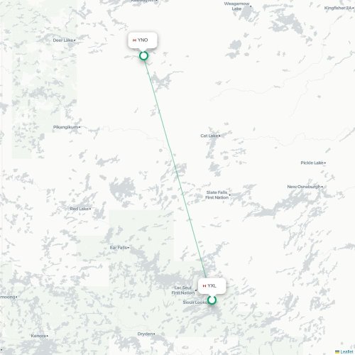 Mapa lotu bezpośredniego Sioux Lookout – North Spirit Lake