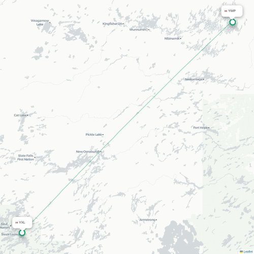 Mapa lotu bezpośredniego Sioux Lookout – Webequie