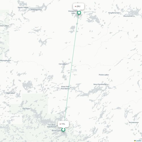 Mapa lotu bezpośredniego Sioux Lookout – Round Lake