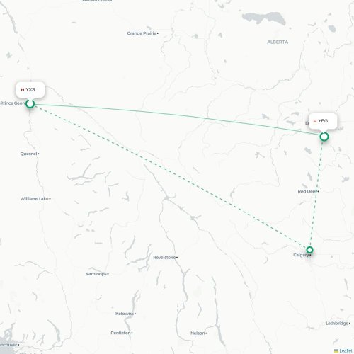 Mapa de vuelo directo Prince George - Edmonton