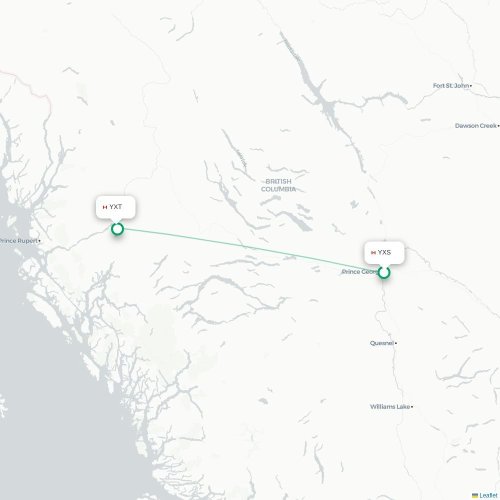 Mapa de vuelo directo Prince George - Terrace