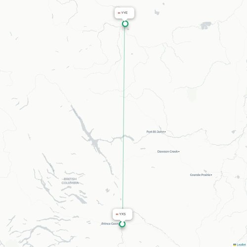 Mapa de vuelo directo Prince George - Fort Nelson