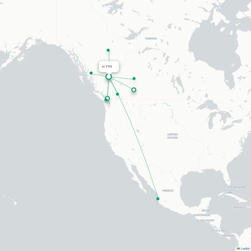 Mapa de vuelo directo Prince George - Calgary