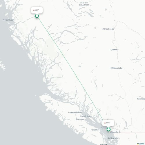 Mapa de vuelo directo Terrace - Vancouver
