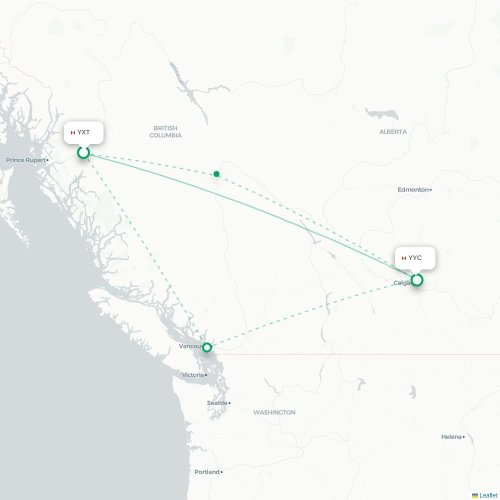 Mapa de vuelo directo Terrace - Calgary