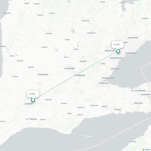 Mapa de vuelo directo London - Toronto