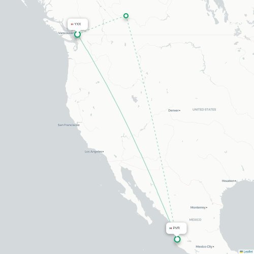 Mapa de vuelo directo Abbotsford - Pto Vallarta