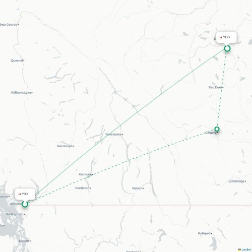 Mapa de vuelo directo Abbotsford - Edmonton