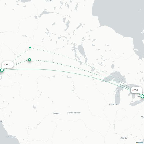 Mapa de vuelo directo Abbotsford - Toronto