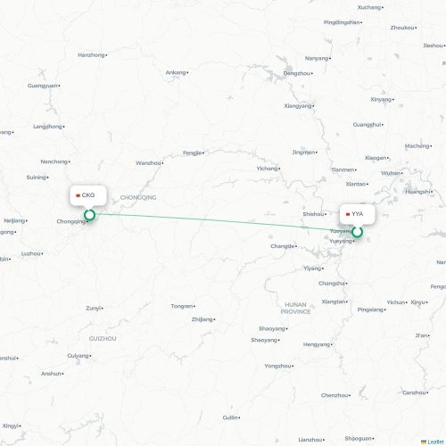 Mapa lotu bezpośredniego Yueyang – Chongqing