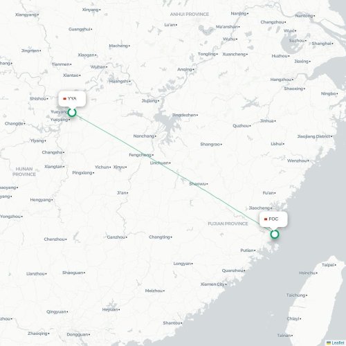 Mapa de vuelo directo Yueyang - Fuzhou