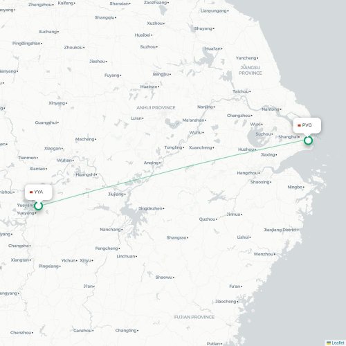 Mapa lotu bezpośredniego Yueyang – Szanghaj