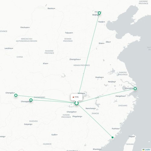 Mapa lotu bezpośredniego Yueyang – Jinan