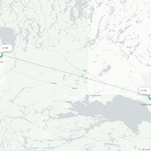 Mapa lotu bezpośredniego North Bay – Sudbury