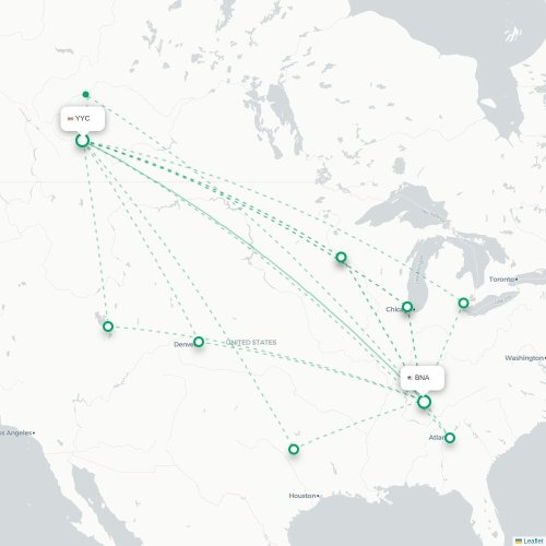 Mapa de vuelo directo Calgary - Nashville