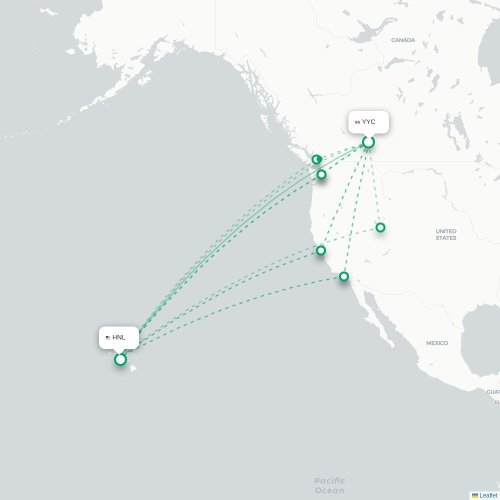 Mapa de vuelo directo Calgary - Honolulu