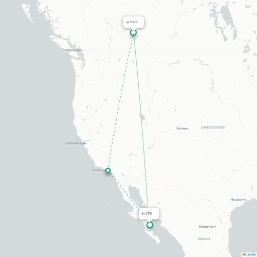 Mapa de vuelo directo Calgary - Loreto
