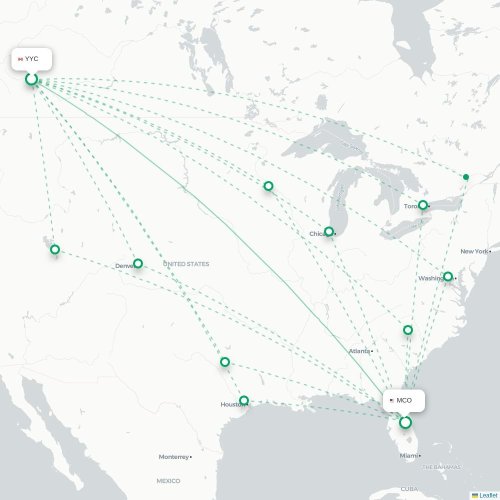 Mapa de vuelo directo Calgary - Orlando