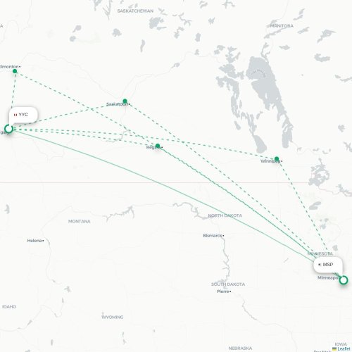 Mapa lotu bezpośredniego Calgary – Minneapolis